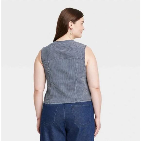 V-Neck Denim Vest - Universal Thread Blue Stripes XXL New - Picture 5 of 12